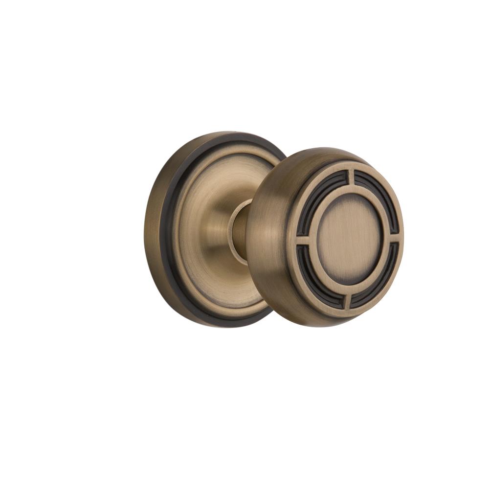 Nostalgic Warehouse CLAMIS Mortise Classic Rosette with Mission Knob and Keyhole in Antique Brass
